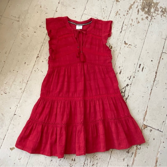 Knox Rose Red Tiered Boho Crochet Lace Baby Doll Mini Dress - Picture 6 of 14